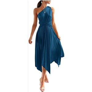 Pretty Garden Off Shoulder Pleated Ocean Blue-S